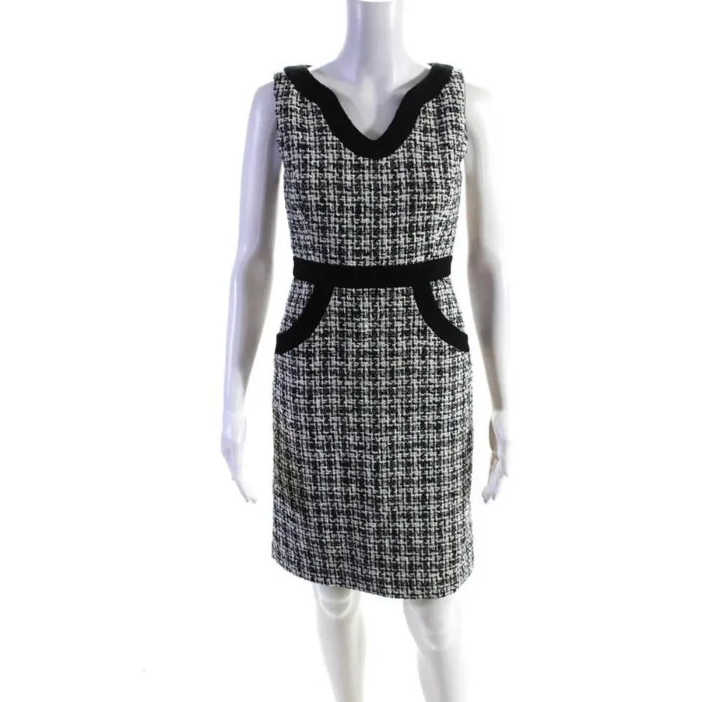 Milly Of New York Womens Wool Tweed Sleeveless Sheath Dress Black & White Size 0